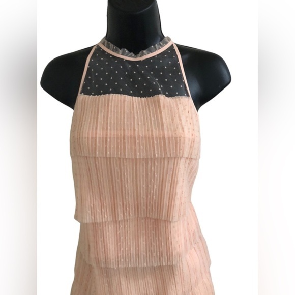 Salmon peach dotted tiered tulle chiffon look halter & skirt set size medium new - Picture 15 of 16